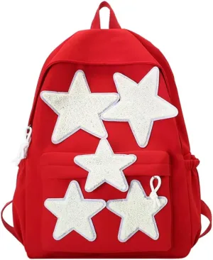 Y2K Aesthetic Backpack for Women Cute Star Laptop Backpack Trendy Waterproof College Bag Preppy Computer Daypack (Red)