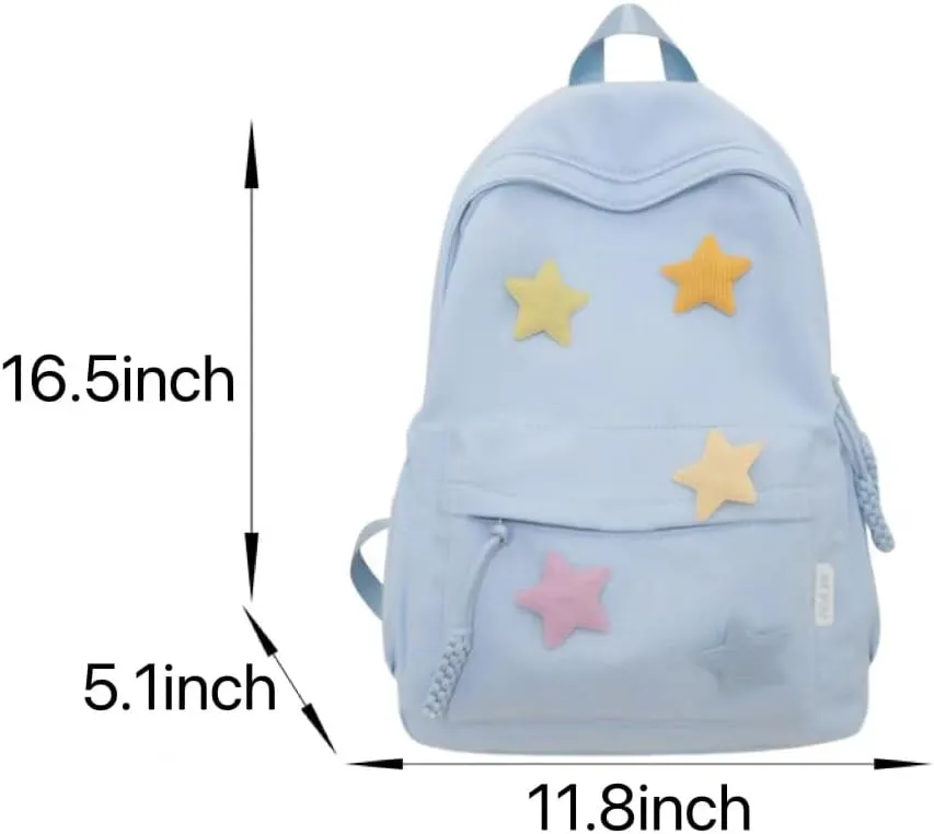 Y2K Aesthetic Backpack Preppy Backpack Cute Trendy Star Backpack Laptop Backpack Back to College Supplies (Blue,One Size)
