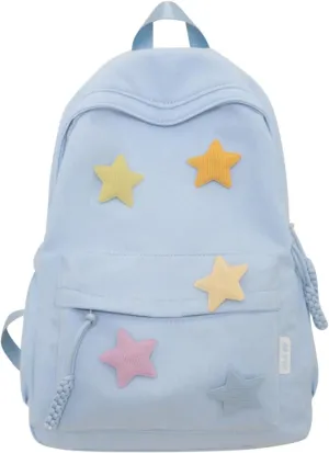 Y2K Aesthetic Backpack Preppy Backpack Cute Trendy Star Backpack Laptop Backpack Back to College Supplies (Blue,One Size)