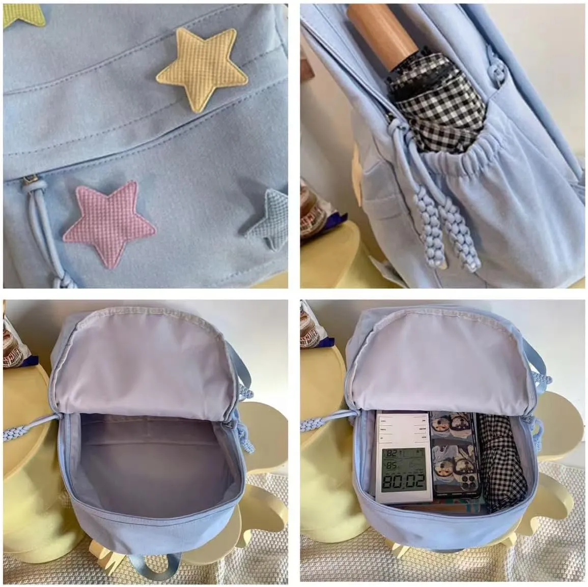 Y2K Aesthetic Backpack Preppy Backpack Cute Trendy Star Backpack Laptop Backpack Back to College Supplies (Blue,One Size)