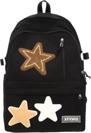 Y2k Backpack with Kawaii Pendant Aesthetic Star Backpack Cute Preppy Laptop Book Bag Back to College Supplie (Black,One Size)
