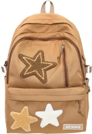 Y2k Backpack with Kawaii Pendant Aesthetic Star Backpack Cute Preppy Laptop Book Bag Back to College Supplie (Caramel,One Size)