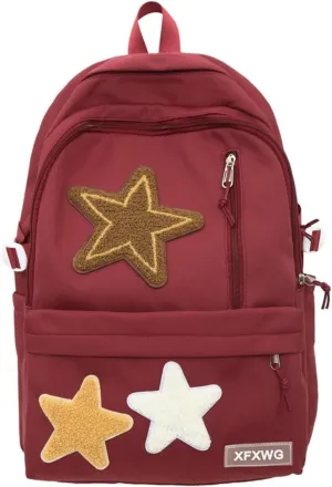 Y2k Backpack with Kawaii Pendant Aesthetic Star Backpack Cute Preppy Laptop Book Bag Back to College Supplie (Red,One Size)