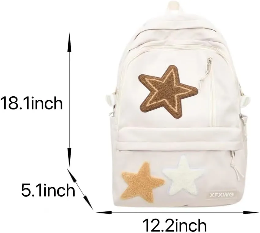Y2k Backpack with Kawaii Pendant Aesthetic Star Backpack Cute Preppy Laptop Book Bag Back to College Supplie (Red,One Size)