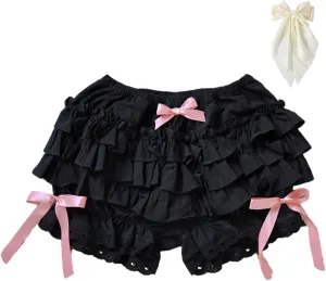 Y2k Lolita Bloomers Ruffle, Women Mini Cute Sweet Lace Layered Trim Bloomer, Women Lolita Bloomers, Pumpkin Shorts