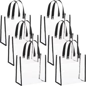 Yolyoo 6 Packs Clear Tote Bag Clear Plastic Tote Bags Transparent Bag Stadium Approved Clear Handbag Beach Bag 12 x 12 x 6 Inch