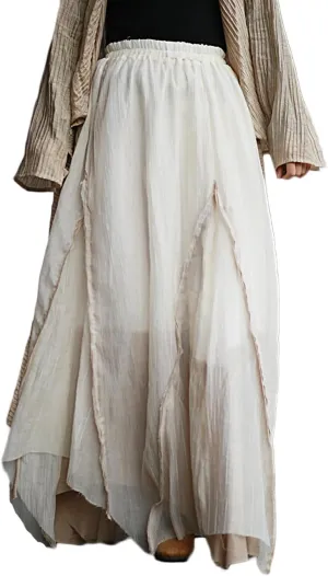 Ystylee Women Layered Long Skirt Elastic High Waist Patchwork Frayed Raw Irregular Skirt