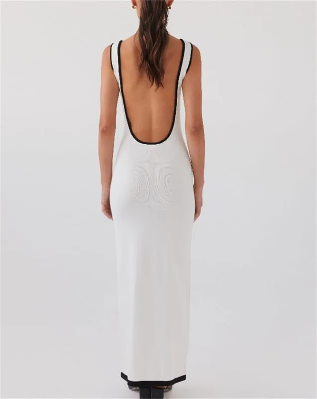 Yuemengxuan Women Sexy Knitted Maxi Dress Sleeveless U-Neck Bodycon Dress Backless Tank Dress Long Dress Party Streetwear