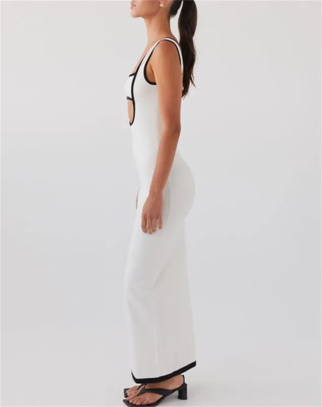 Yuemengxuan Women Sexy Knitted Maxi Dress Sleeveless U-Neck Bodycon Dress Backless Tank Dress Long Dress Party Streetwear