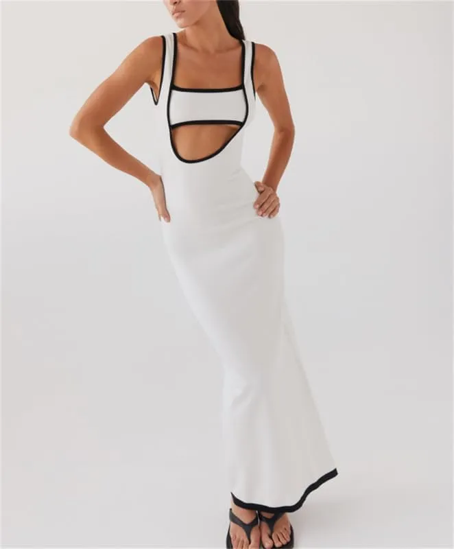 Yuemengxuan Women Sexy Knitted Maxi Dress Sleeveless U-Neck Bodycon Dress Backless Tank Dress Long Dress Party Streetwear