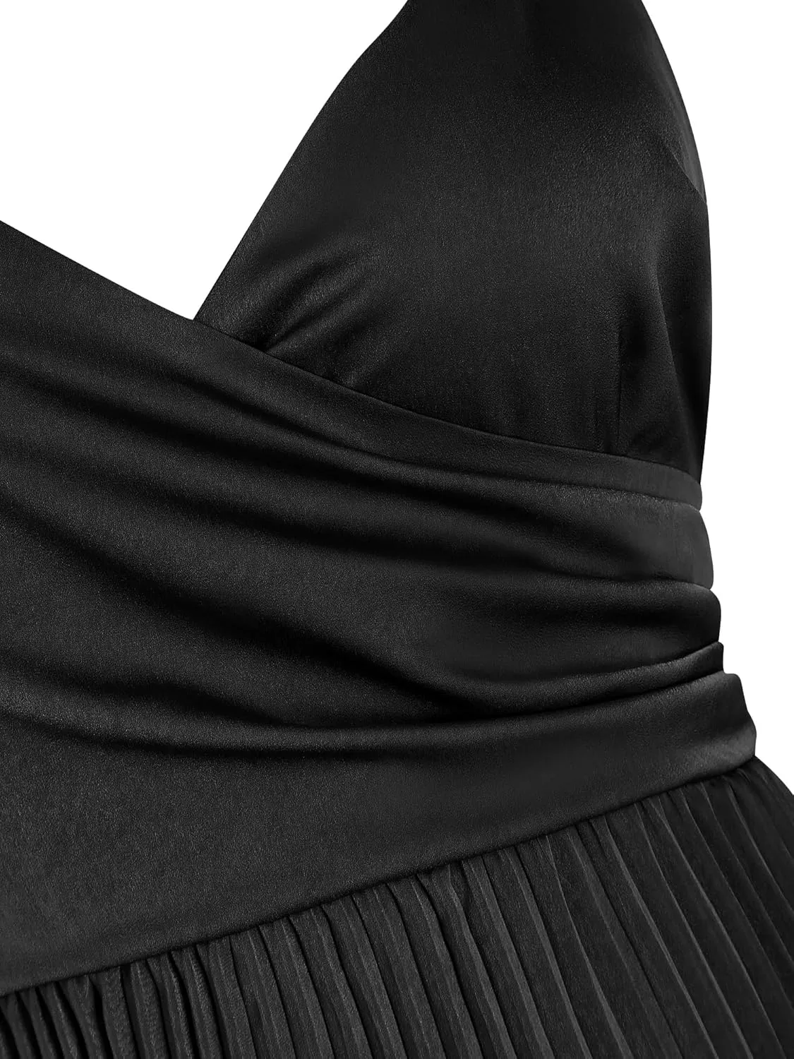 ZAFUL Womens Satin Sexy Backless Wrap V Neck Sleeveless Spaghetti Strap Pleated Flowy Party Midi Dress