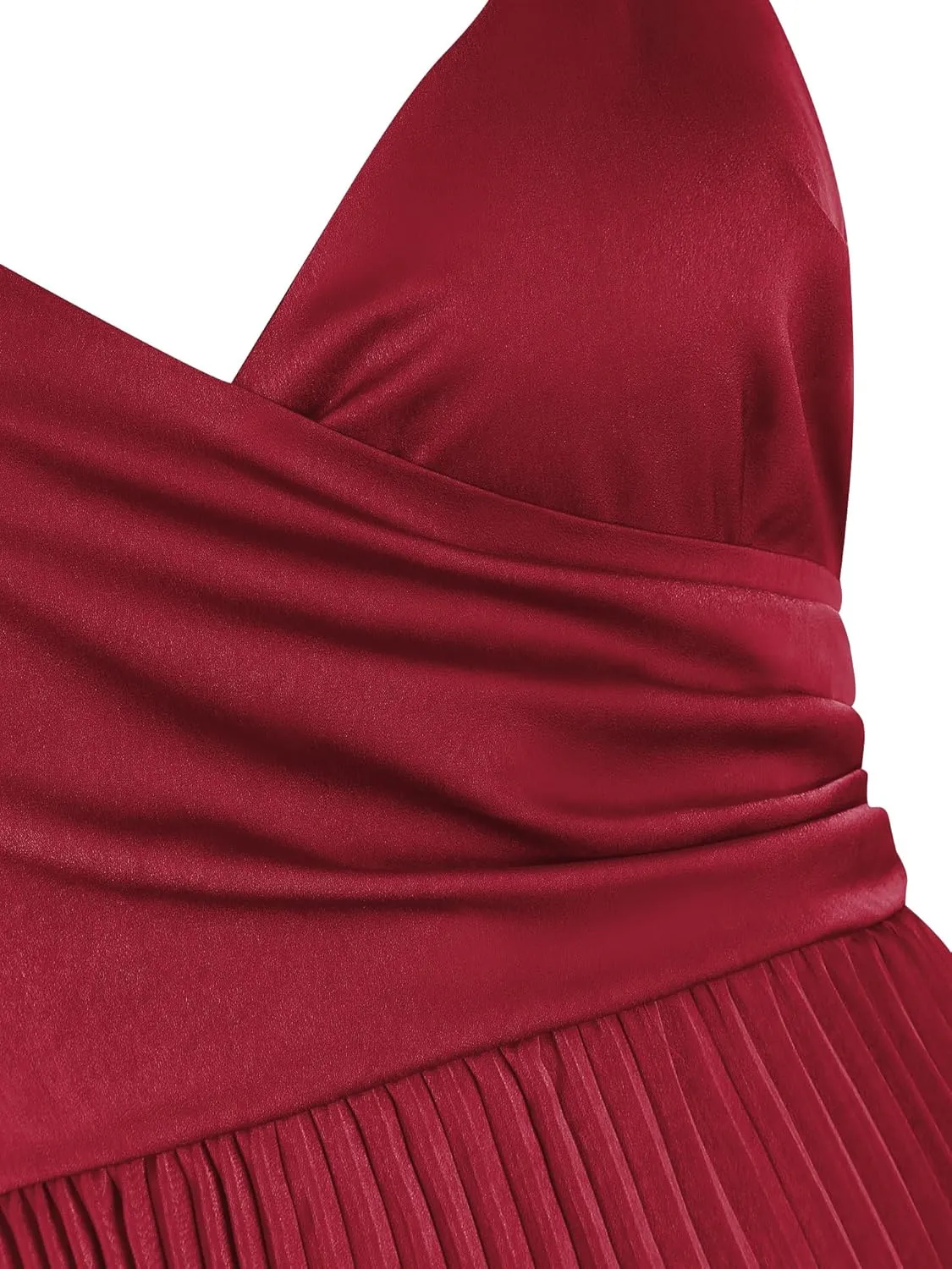 ZAFUL Womens Satin Sexy Backless Wrap V Neck Sleeveless Spaghetti Strap Pleated Flowy Party Midi Dress