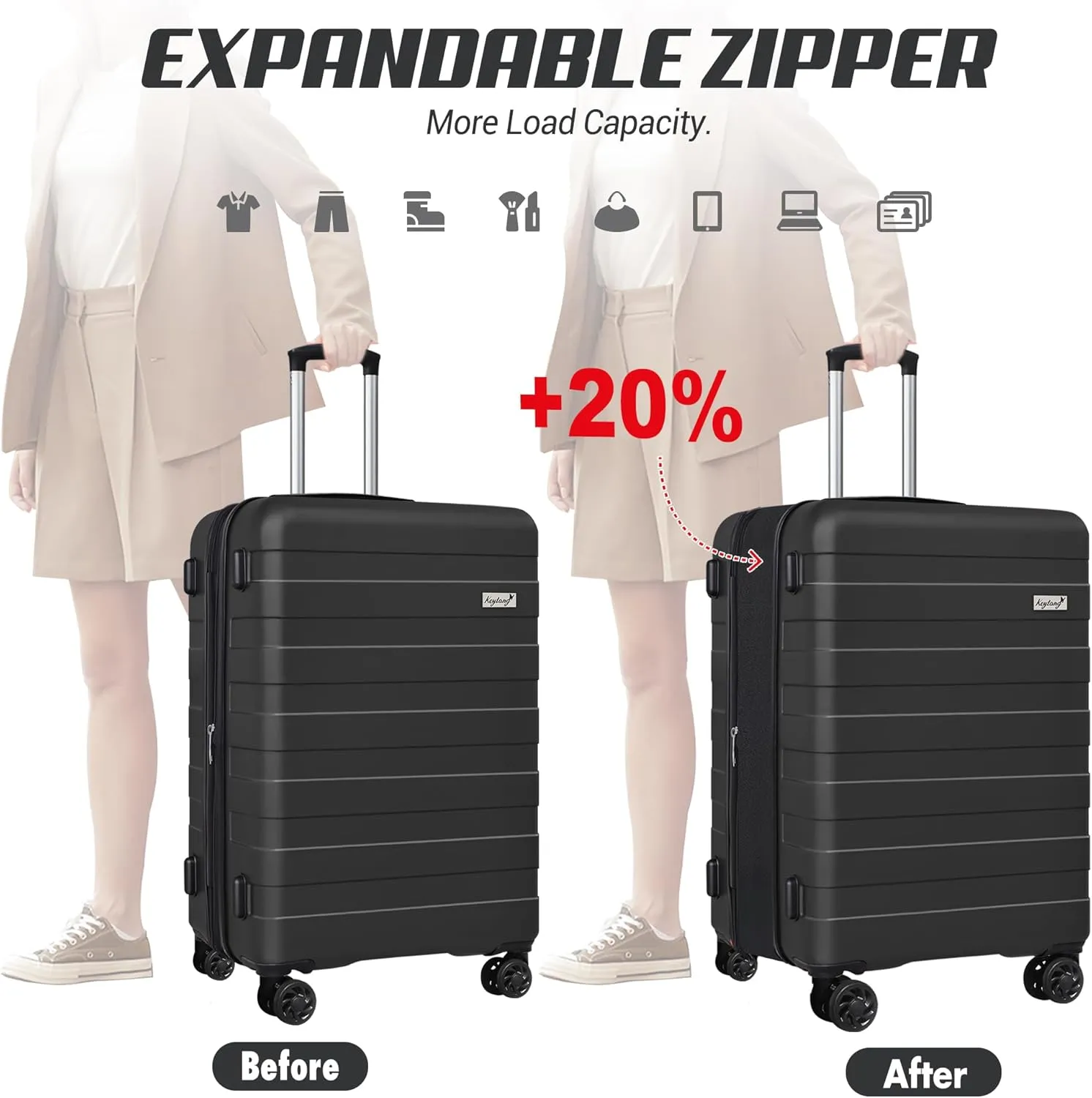 Zebra Hardside Expandable Spinner Wheels Luggage Suitcase W/TSA Lock, Black, 555-3pcs
