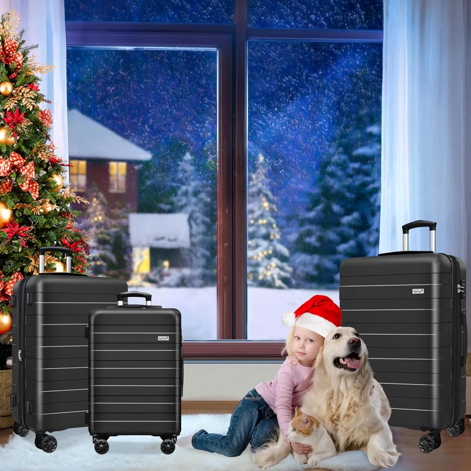 Zebra Hardside Expandable Spinner Wheels Luggage Suitcase W/TSA Lock, Black, 555-3pcs