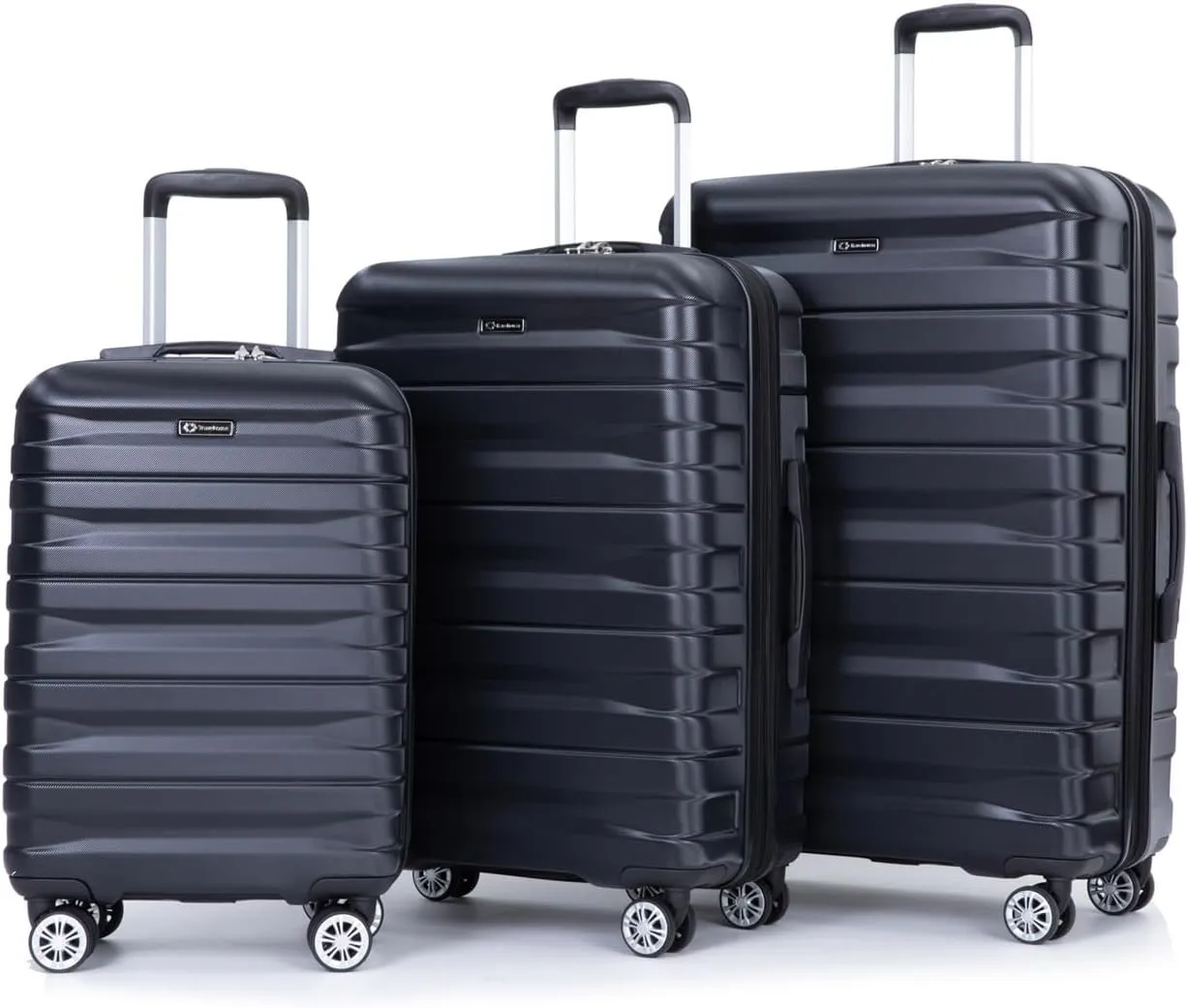 ZeHuoGe 3 Piece Luggage Sets, PC Lightweight & Durable Expandable Suitcase with Two Hooks, Double Spinner Wheels, TSA Lock, 21/25/29 (Black)