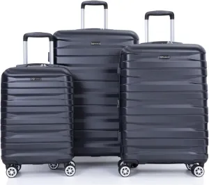 ZeHuoGe 3 Piece Luggage Sets, PC Lightweight & Durable Expandable Suitcase with Two Hooks, Double Spinner Wheels, TSA Lock, 21/25/29 (Black)