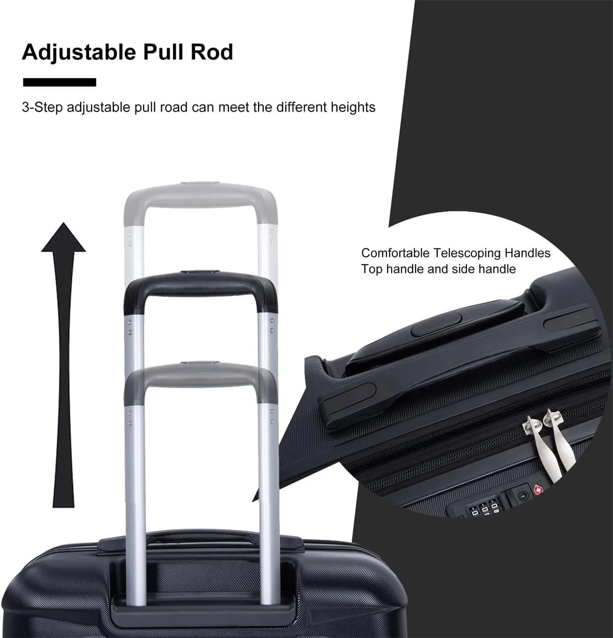 ZeHuoGe 3 Piece Luggage Sets, PC Lightweight & Durable Expandable Suitcase with Two Hooks, Double Spinner Wheels, TSA Lock, 21/25/29 (Black)