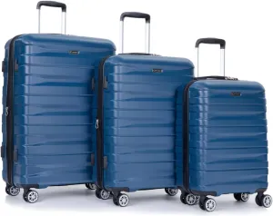 ZeHuoGe 3 Piece Luggage Sets, PC Lightweight & Durable Expandable Suitcase with Two Hooks, Double Spinner Wheels, TSA Lock, 21/25/29 (Dark Blue)