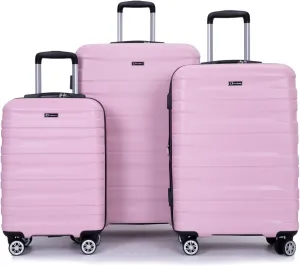 ZeHuoGe 3 Piece Luggage Sets, PC Lightweight & Durable Expandable Suitcase with Two Hooks, Double Spinner Wheels, TSA Lock, 21/25/29 (Pink)