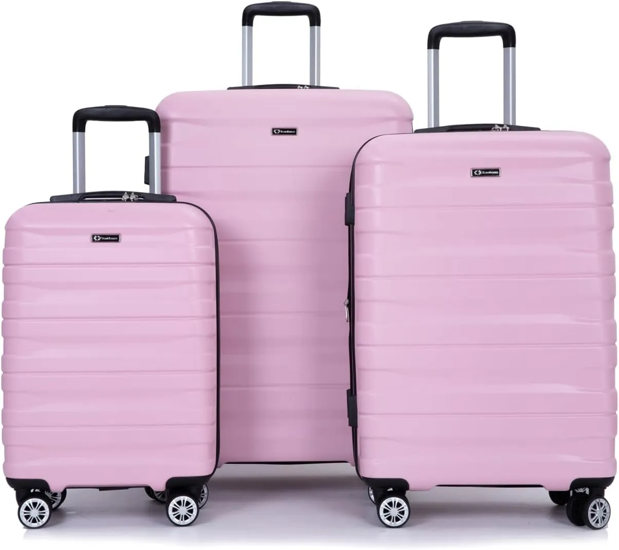 ZeHuoGe 3 Piece Luggage Sets, PC Lightweight & Durable Expandable Suitcase with Two Hooks, Double Spinner Wheels, TSA Lock, 21/25/29 (Pink)