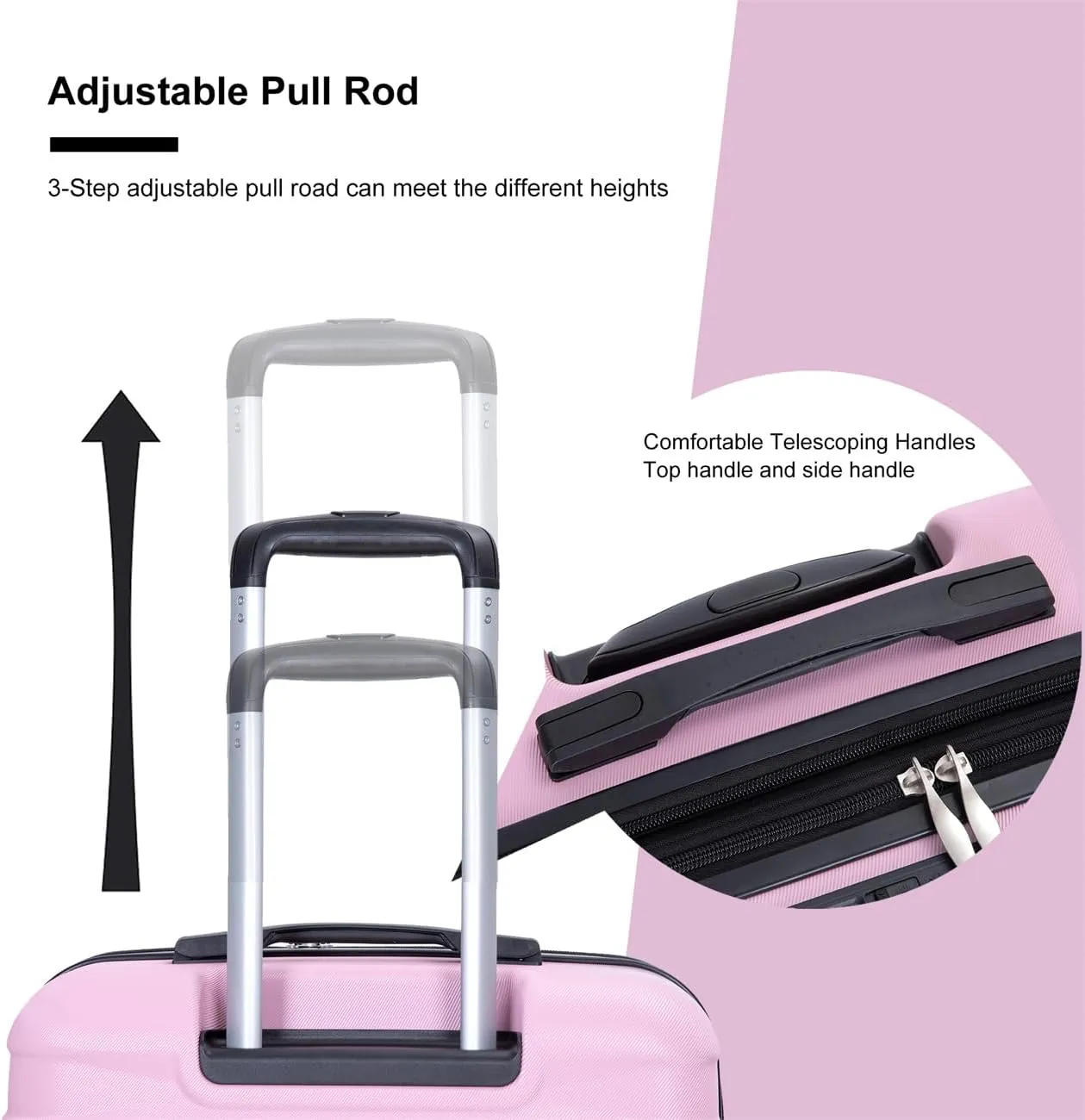 ZeHuoGe 3 Piece Luggage Sets, PC Lightweight & Durable Expandable Suitcase with Two Hooks, Double Spinner Wheels, TSA Lock, 21/25/29 (Pink)