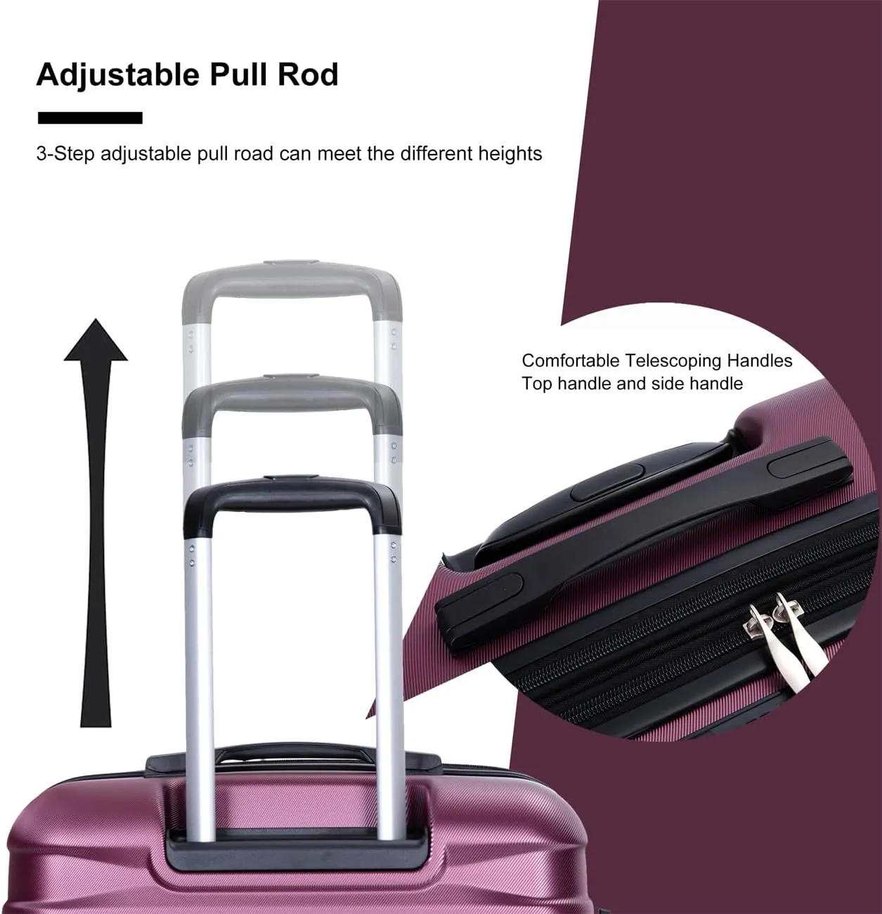 ZeHuoGe 3 Piece Luggage Sets, PC Lightweight & Durable Expandable Suitcase with Two Hooks, Double Spinner Wheels, TSA Lock, 21/25/29 (WINE RED)