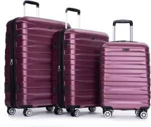 ZeHuoGe 3 Piece Luggage Sets, PC Lightweight & Durable Expandable Suitcase with Two Hooks, Double Spinner Wheels, TSA Lock, 21/25/29 (WINE RED)