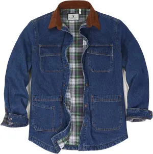 ZENTHACE Men's Flannel Lined Denim Washed Work Shirt Jacket, Fall Winter Utility Jean Shacket