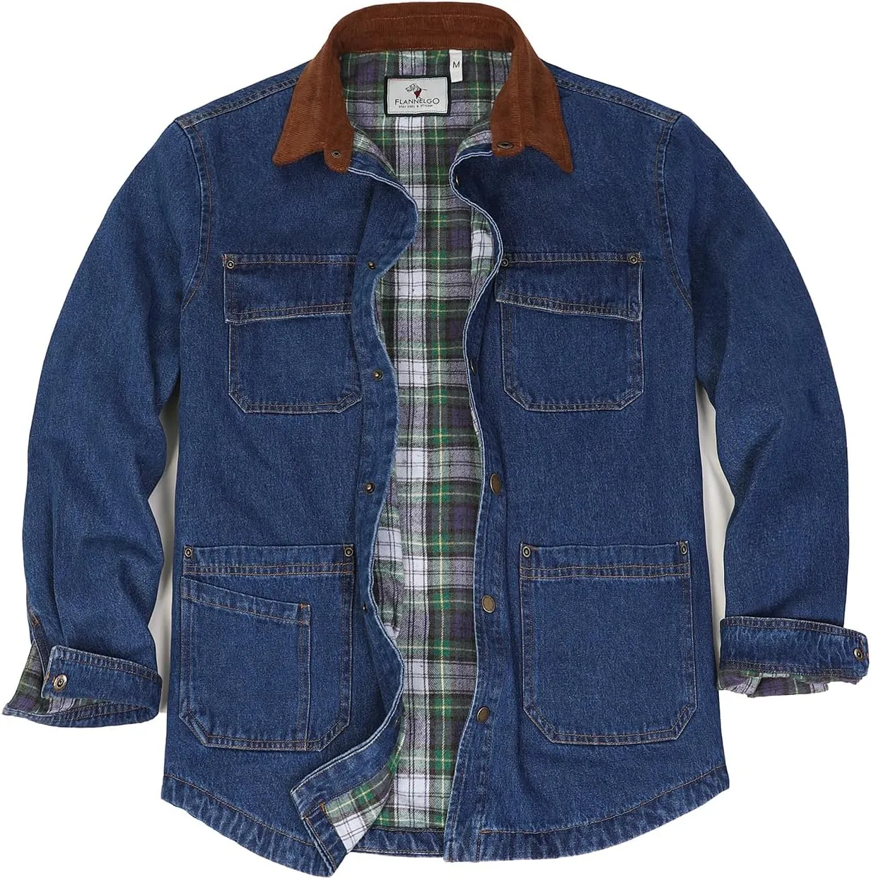 ZENTHACE Men's Flannel Lined Denim Washed Work Shirt Jacket, Fall Winter Utility Jean Shacket