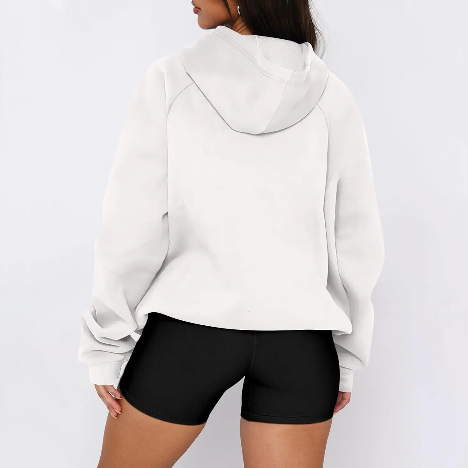 Zip Up Hoodie Women Y2K Comfy Long Sleeve Fleece Quarter Zip Pullover Preppy Cute Oversized Sweatshirt with Pockets