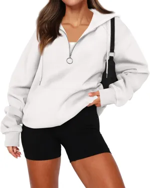Zip Up Hoodie Women Y2K Comfy Long Sleeve Fleece Quarter Zip Pullover Preppy Cute Oversized Sweatshirt with Pockets